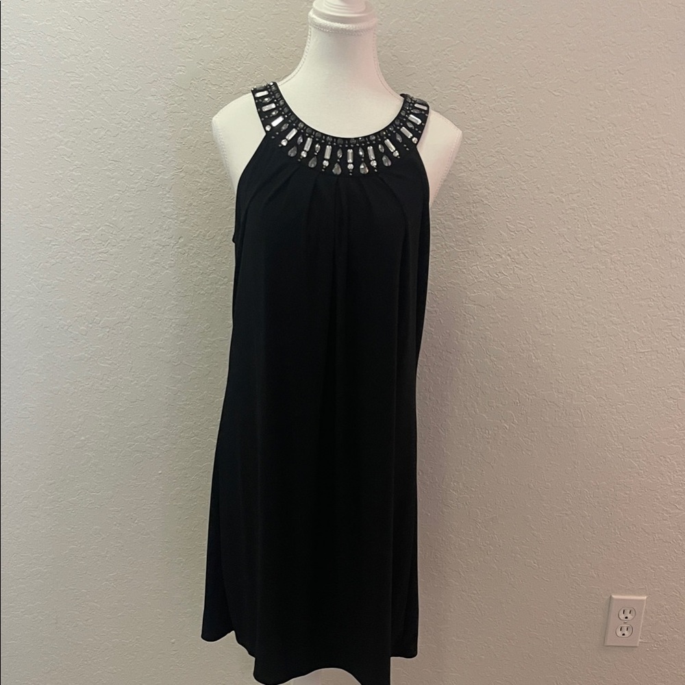 White House Black Market Black Jewel Neck Mini Dress